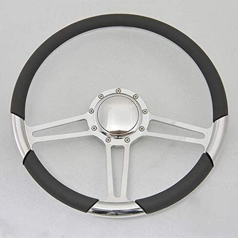 15.5" Polished Billet Steering Wheel with Half Wrap and Horn Button(Black) in Saudi Arabia