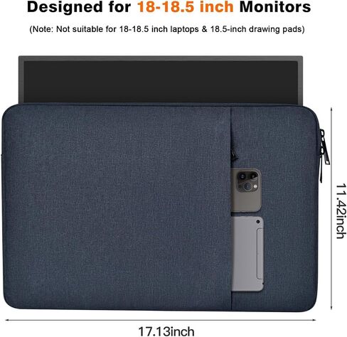 18 inch Portable Monitor Sleeve, Padded Shockproof Protective Carrying Case Bag with Accessory Pocket, Water-Resistant Monitor Display Bag for 18.5 inch Portable Monitors -Navy Blue in Kuwait