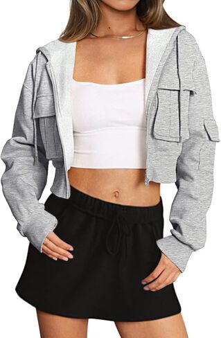 LASLULU Women's Zip Up Hoodies Sweatshirts Fleece Cropped Hooded Sweatshirts Zip Jackets 2025 Fashion Trendy Fall Outfits in Saudi Arabia