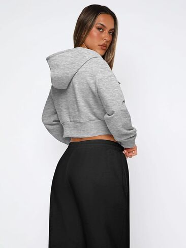 LASLULU Women's Zip Up Hoodies Sweatshirts Fleece Cropped Hooded Sweatshirts Zip Jackets 2025 Fashion Trendy Fall Outfits in Saudi Arabia