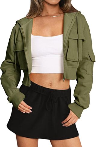 LASLULU Women's Zip Up Hoodies Sweatshirts Fleece Cropped Hooded Sweatshirts Zip Jackets 2025 Fashion Trendy Fall Outfits in Saudi Arabia