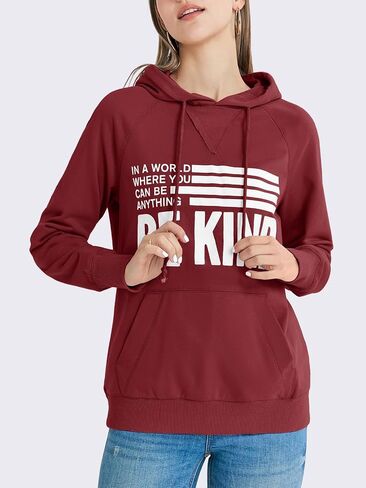 Fisoew Womens Graphic Casual Hoodies Be Kind Fall Long Sleeve Hooded Sweatshirt with Pocket in Saudi Arabia