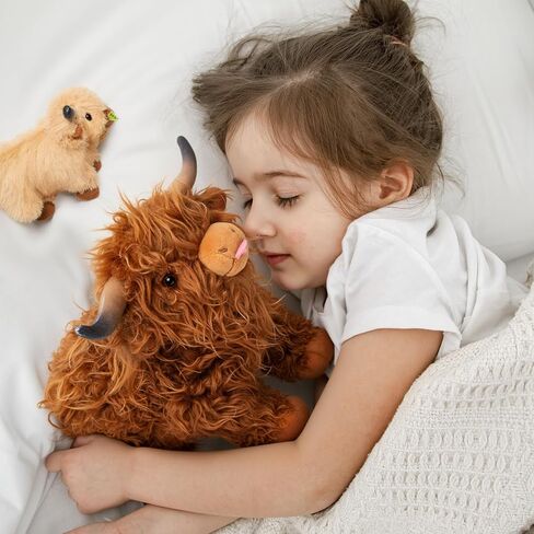 ouozzz الحيوانات المحشوة بقرة المرتفعات - مجموعة ألعاب من القطيفة للأم و4 أطفال ماشية صغيرة بالداخل، ألعاب أطفال تقدم ألعاب للبنات والأولاد والأطفال الصغار in Kuwait