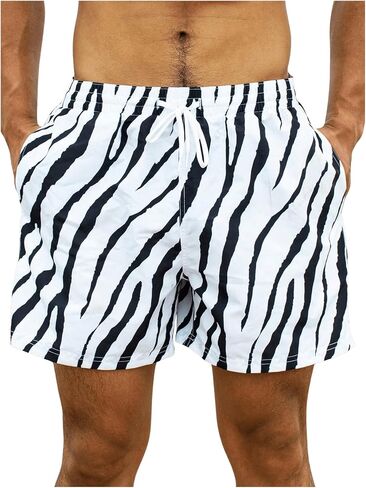 WDIRARA Men's Zebra Stripe Drawstring Waist Swim Trunks Beach Shorts Sports Running Bathing Suits with Mesh Lining in Saudi Arabia