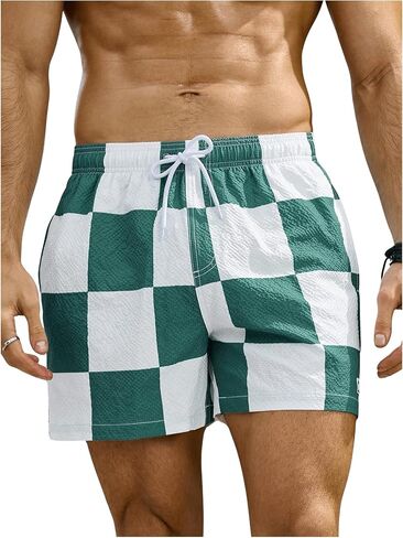 WDIRARA Men's Zebra Stripe Drawstring Waist Swim Trunks Beach Shorts Sports Running Bathing Suits with Mesh Lining in Saudi Arabia