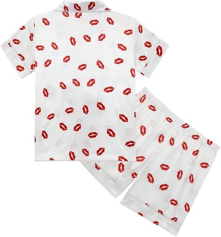 الصيف 𝐏ajamas للبنات ، حرير الصغار الصغار 𝐏js مجموعة زر 𝐍ightwear 2 pcs للأولاد أطفال قصيرة الأكمام sl𝐞epwear in Kuwait