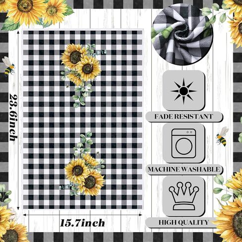 Bencailor 4 قطع عباد الشمس الربيع مناشف المطبخ الصيف الشاطئ عيد الأم البقرة الماشية الليمون الأزهار القط المطبخ طبق المناشف التجفيف السريع ديكور المطبخ للطبخ، 16 × 24 بوصة (أصفر، عباد الشمس) in Kuwait