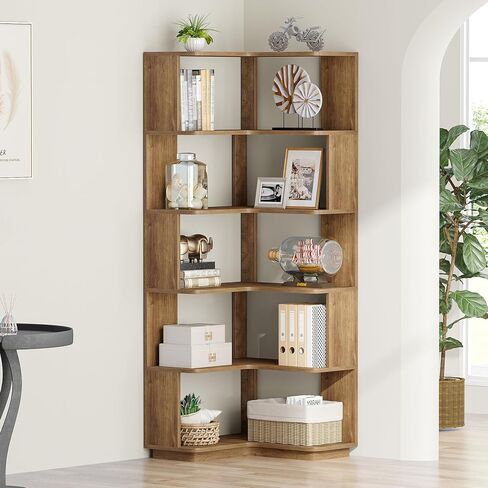 Tribesigns 6 Tier Corner Reshelflesh ، 64.9 بوصة طويلة الصناعية L على شكل حرف L مع لوحة مضادة للانكماش ، منظم تخزين رف على رف الخشب القائم بذاتها للمكتب المنزلي in Saudi Arabia