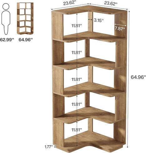 Tribesigns 6 Tier Corner Reshelflesh ، 64.9 بوصة طويلة الصناعية L على شكل حرف L مع لوحة مضادة للانكماش ، منظم تخزين رف على رف الخشب القائم بذاتها للمكتب المنزلي in Saudi Arabia