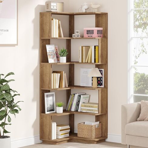 Tribesigns 6 Tier Corner Reshelflesh ، 64.9 بوصة طويلة الصناعية L على شكل حرف L مع لوحة مضادة للانكماش ، منظم تخزين رف على رف الخشب القائم بذاتها للمكتب المنزلي in Saudi Arabia