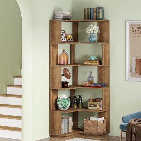 Tribesigns 6 Tier Corner Reshelflesh ، 64.9 بوصة طويلة الصناعية L على شكل حرف L مع لوحة مضادة للانكماش ، منظم تخزين رف على رف الخشب القائم بذاتها للمكتب المنزلي in Saudi Arabia