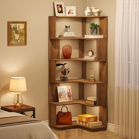 Tribesigns 6 Tier Corner Reshelflesh ، 64.9 بوصة طويلة الصناعية L على شكل حرف L مع لوحة مضادة للانكماش ، منظم تخزين رف على رف الخشب القائم بذاتها للمكتب المنزلي in Saudi Arabia
