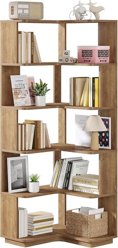 Tribesigns 6 Tier Corner Reshelflesh ، 64.9 بوصة طويلة الصناعية L على شكل حرف L مع لوحة مضادة للانكماش ، منظم تخزين رف على رف الخشب القائم بذاتها للمكتب المنزلي in Saudi Arabia
