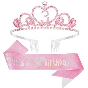 ديكورات عيد ميلاد Cieher السابعة للفتيات - تاج عيد الميلاد السابع والشعور مع مجموعة دبوس اللؤلؤ - الوردي in Kuwait