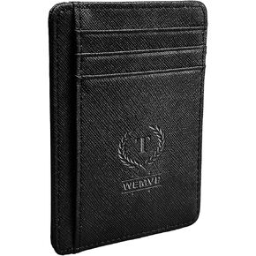 Personalized Initial Card Wallet - Deep 3D Embossed Floral Leather Slim RFID Blocking Holder, Ultra-Thin 0.8cm Custom Monogram Gift for Men & Women (R, Retro Brown) in Saudi Arabia