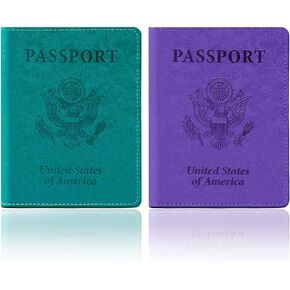 Passport Holder for Travel, 2 PCS Passport Holder, Travel Passport Holders Must Haves for Women Men, Pink and Purple Passport Cover Passport Wallet Case Holders for Travel Cruise Ship Essentials Gifts in Kuwait