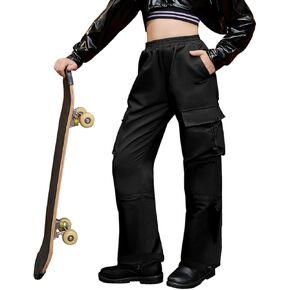 Perfashion Cargo Pants for Girls Hip Hop Dance Metallic Y2K Neon Drawstring Parachute Wide Leg Jogger 4-13Y in Saudi Arabia