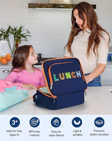 Amersun Kids Box Box-مقاومة للماء ، حقيبة غداء لطيفة قابلة لإعادة الاستخدام مع حامل زجاجة ماء ومثل متعدد الجيب in Kuwait