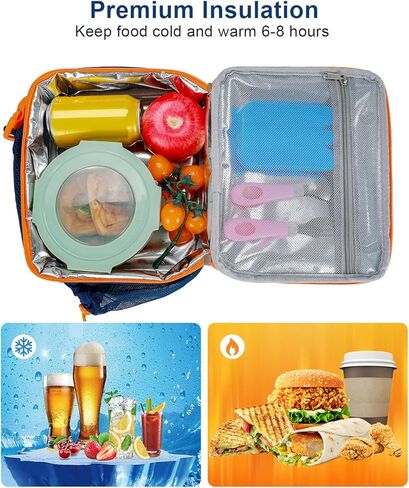 Amersun Kids Box Box-مقاومة للماء ، حقيبة غداء لطيفة قابلة لإعادة الاستخدام مع حامل زجاجة ماء ومثل متعدد الجيب in Kuwait