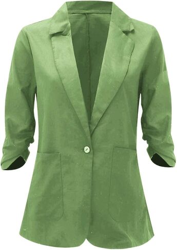 Linen Blazer Women Summer Lightweight Button 3/4 Sleeve Blazers for Women Business Casual Suit Jacket with Pockets in Saudi Arabia