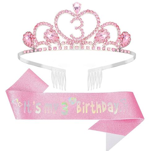 CIEHER 7th Birthday Decorations for Girls - 7th Birthday Crown and Sash with Pearl Pin Set - Pink in Kuwait