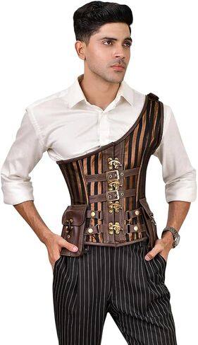 Men's Brocade Corset Vest with Shoulder Strap – Steel-Boned Waist Trainer for Body Shaping and Posture Support in Saudi Arabia