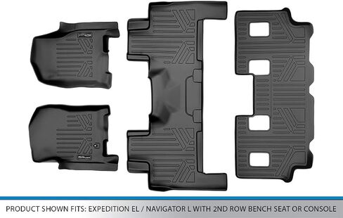SMARTLINER Floor Mats 3 Row Liner Set Black Compatible with 2007-2010 Expedition EL/Navigator L with 2nd Row Bench Seat or Console in Saudi Arabia