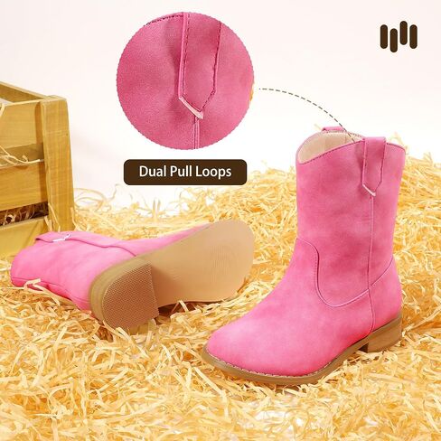 Hehainom Girls Cowgirl Boots Mid Calf Western Boys Cowboy Boot Toddler Little Big Kids Round Toe Riding Shoes Booties in Saudi Arabia