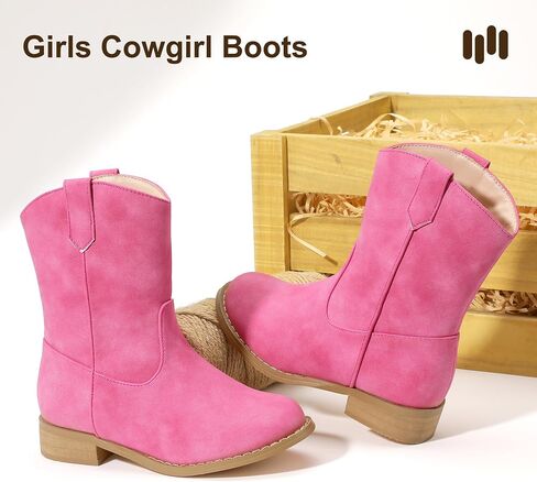 Hehainom Girls Cowgirl Boots Mid Calf Western Boys Cowboy Boot Toddler Little Big Kids Round Toe Riding Shoes Booties in Saudi Arabia