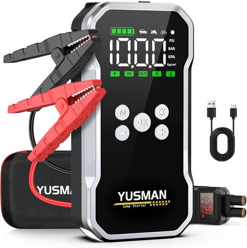Jump Starter, 6000A Car Jump Starter with Air Compressor, 150PSI Jump Starter Pack (10.0 Gas/7.0L Diesel), 12V Battery Jump Starter with Display, Smart Jumper Cables, 2 LED Light in Saudi Arabia