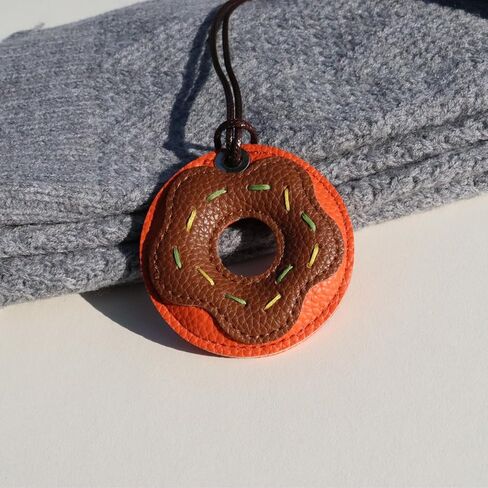 PU Leather Bag Pendant,Donut Shaped 3D Accessory,Sweet Two Tone Lychee Patterned Leather Ornament (cherry blossom pink) in Kuwait