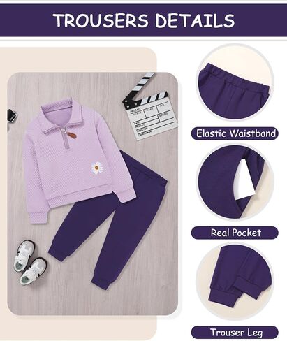 Zoerea Kids Toddler Girls Girls Admits 2 قطعة Zip Tops Long Sleeve Fashion Fall Winter Clothing in Kuwait