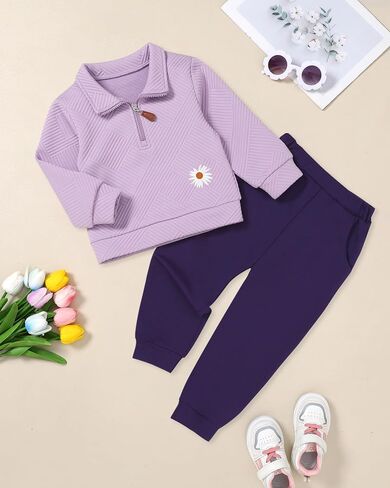 Zoerea Kids Toddler Girls Girls Admits 2 قطعة Zip Tops Long Sleeve Fashion Fall Winter Clothing in Kuwait
