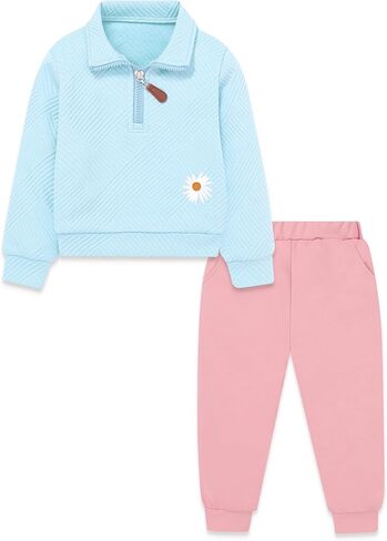 ZOEREA Kids Toddler Girls Clothes Outfits 2 Piece Zip Tops Long Sleeve Fashion Fall Winter Clothing Set 2-7 Years in Kuwait