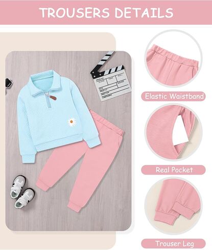 ZOEREA Kids Toddler Girls Clothes Outfits 2 Piece Zip Tops Long Sleeve Fashion Fall Winter Clothing Set 2-7 Years in Kuwait