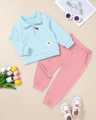 ZOEREA Kids Toddler Girls Clothes Outfits 2 Piece Zip Tops Long Sleeve Fashion Fall Winter Clothing Set 2-7 Years in Kuwait