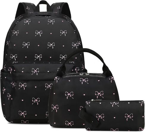 Waterproof Laptop Backpack for Girls Women, Water Resistant College School Backpack Casual Daypacks with Lunch Box Pencil Case (Bows-Black) in Saudi Arabia