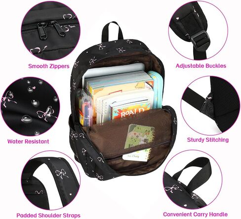 Waterproof Laptop Backpack for Girls Women, Water Resistant College School Backpack Casual Daypacks with Lunch Box Pencil Case (Bows-Black) in Saudi Arabia