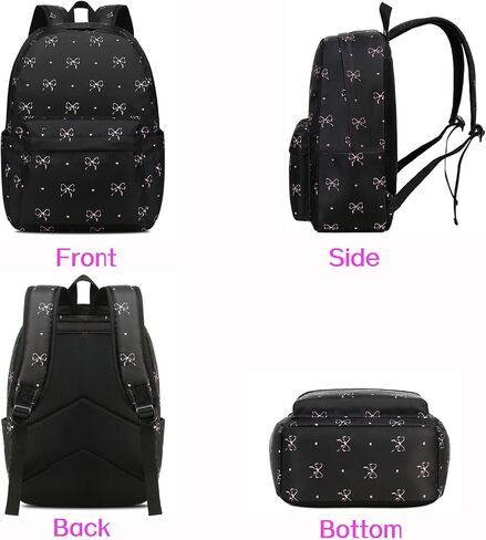 Waterproof Laptop Backpack for Girls Women, Water Resistant College School Backpack Casual Daypacks with Lunch Box Pencil Case (Bows-Black) in Saudi Arabia