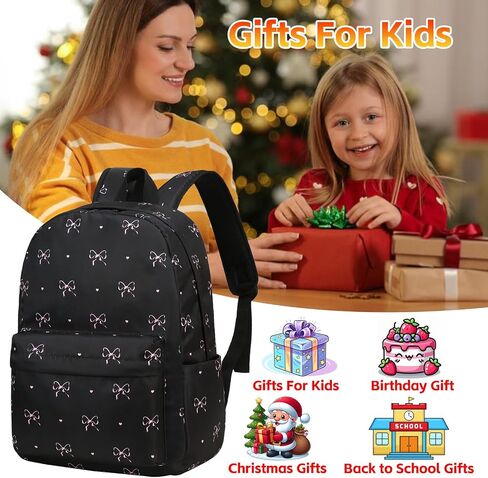 Waterproof Laptop Backpack for Girls Women, Water Resistant College School Backpack Casual Daypacks with Lunch Box Pencil Case (Bows-Black) in Saudi Arabia