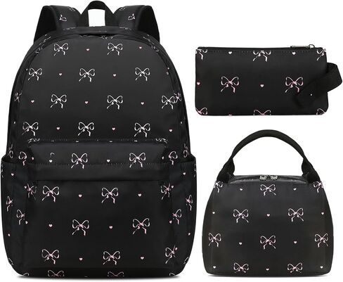 Waterproof Laptop Backpack for Girls Women, Water Resistant College School Backpack Casual Daypacks with Lunch Box Pencil Case (Bows-Black) in Saudi Arabia