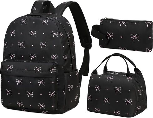 Waterproof Laptop Backpack for Girls Women, Water Resistant College School Backpack Casual Daypacks with Lunch Box Pencil Case (Bows-Black) in Saudi Arabia