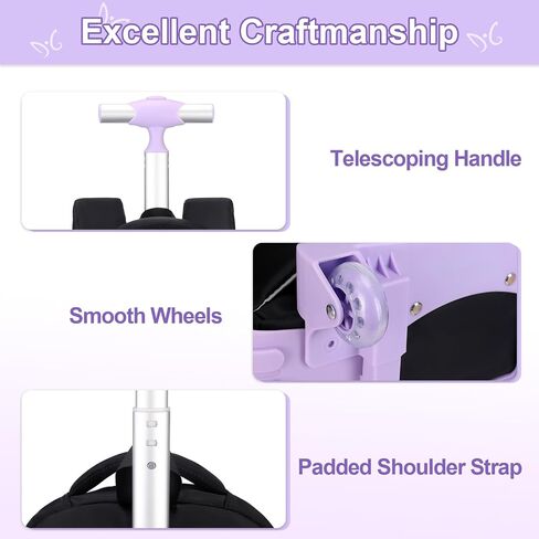 Rolling Backpack for Girls, Roller School Bag with Wheels, Wheeled Backpacks with Lunch Bag Pencil case for Elementary School Bookbags with Cute Pins Blue in Saudi Arabia