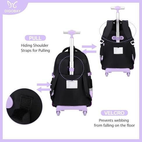 Rolling Backpack for Girls, Roller School Bag with Wheels, Wheeled Backpacks with Lunch Bag Pencil case for Elementary School Bookbags with Cute Pins Blue in Saudi Arabia