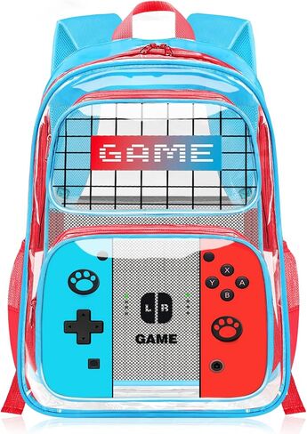 Kids Clear Backpack for Boys - Gamer Boys Clear Backpacks for School,Heavy Duty PVC Transparent Bookbag with Multiple Pockets - Large Capacity See Through Bookbag for Stadium Events in Kuwait