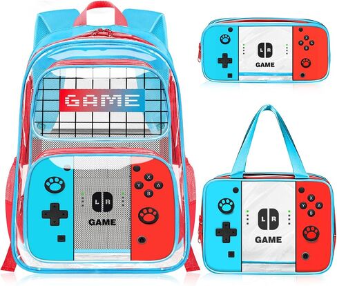 Kids Clear Backpack for Boys - Gamer Boys Clear Backpacks for School,Heavy Duty PVC Transparent Bookbag with Multiple Pockets - Large Capacity See Through Bookbag for Stadium Events in Kuwait