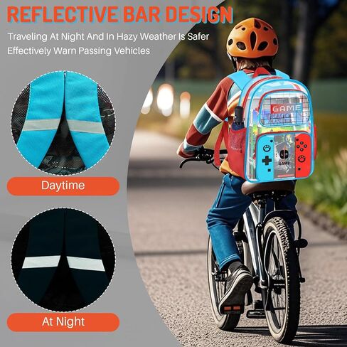 Kids Clear Backpack for Boys - Gamer Boys Clear Backpacks for School,Heavy Duty PVC Transparent Bookbag with Multiple Pockets - Large Capacity See Through Bookbag for Stadium Events in Kuwait