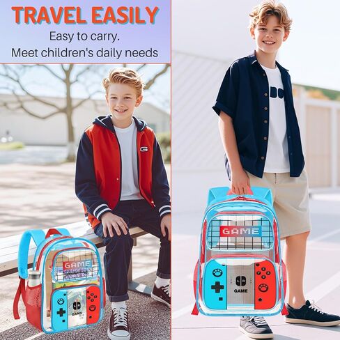 Kids Clear Backpack for Boys - Gamer Boys Clear Backpacks for School,Heavy Duty PVC Transparent Bookbag with Multiple Pockets - Large Capacity See Through Bookbag for Stadium Events in Kuwait