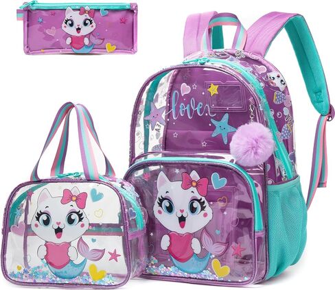 Meetbelify Clear Backpack for Boys School Backpacks for Elementary Kindergarten Student Kids 16inch Heavy Duty Transparent School Bag with Lunch Bag Pencil Case Set for Boys and Girls Ages 5-8 in Kuwait