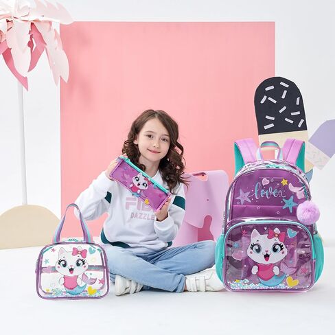 Meetbelify Clear Backpack for Boys School Backpacks for Elementary Kindergarten Student Kids 16inch Heavy Duty Transparent School Bag with Lunch Bag Pencil Case Set for Boys and Girls Ages 5-8 in Kuwait